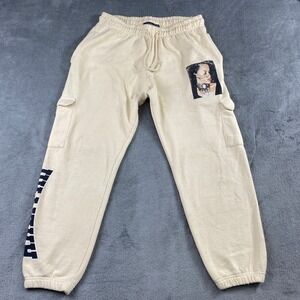 Aaliyah Sweatpants‎ Graphic Cargo Jogger Fleece Cream Size L Y2k Outdoor Concert